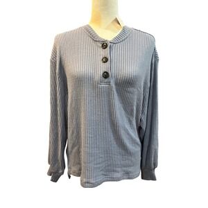 Ribbed Knit Button Up Long Sleeve Top Casual Relaxed‎ Fit Blouse